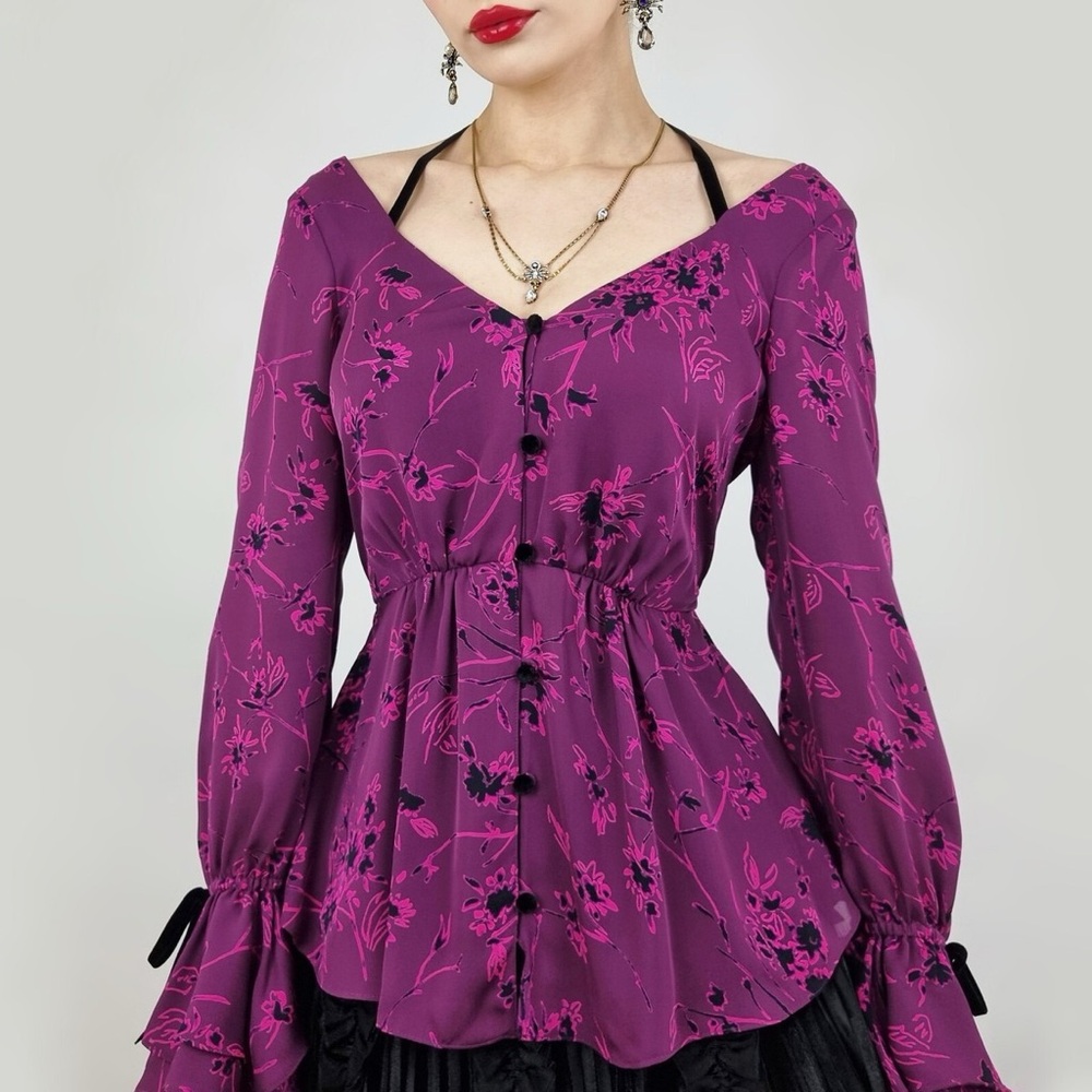 Cinq A Sept Mabel Silk Purple Floral Blouse